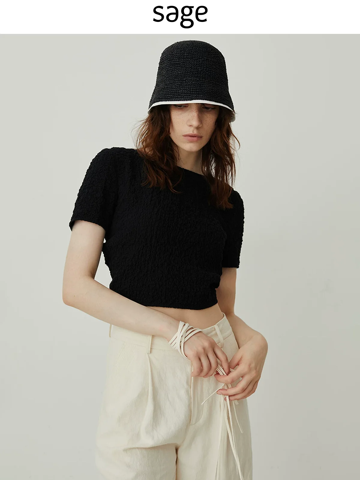 

Sagestudio Sexy Hollow out Tied Pleated Texture Top Women's Commute Sle Slim Fit Cotton Blend ort Sve round Ne Summe...