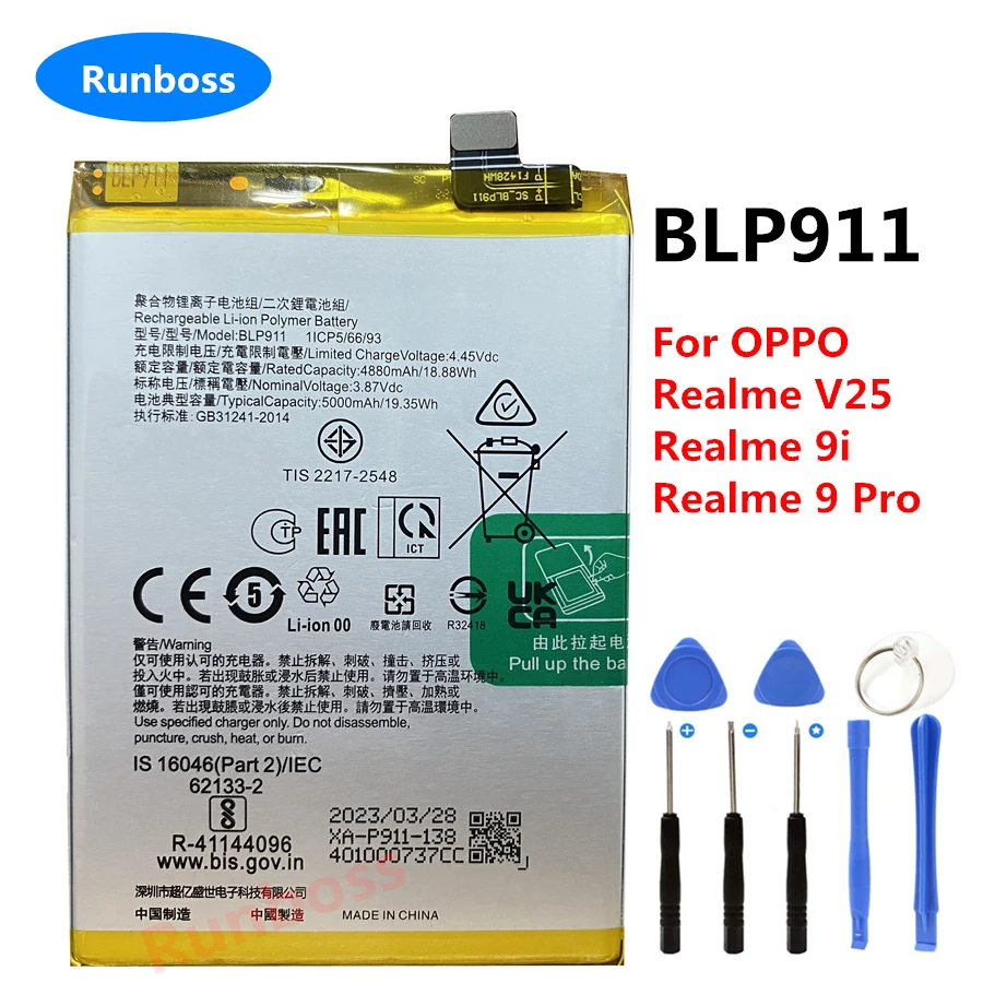 Original BLP911 5000mAh Battery For OPPO Realme V25 / Realme 9i Realme 9 Pro 9Pro / Reno 8 / 8 Pro High Quality Phone Bateria