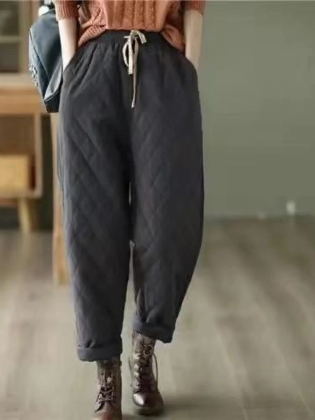 Spodnie damskie Thiened down Fce, bawełniane, typu harlan, z wysokim stanem, długie spodnie, modna odzież wierzchnia, spodnie zimowe dla mamy, ciepłe.