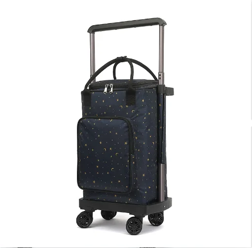 Carrito de compras de comestibles para mujer con rueda giratoria, bolsa aislante para compras con ruedas, bolsa ligera para carrito de compras de supermercado