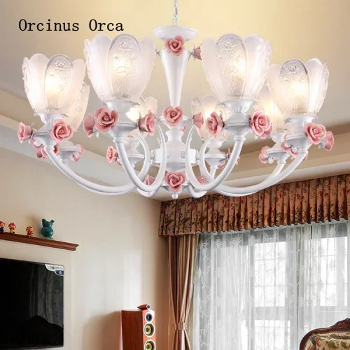 Romantic fresh Korean pastoral style rose chandelier living room bedroom girl room Princess Room Flower Chandelier