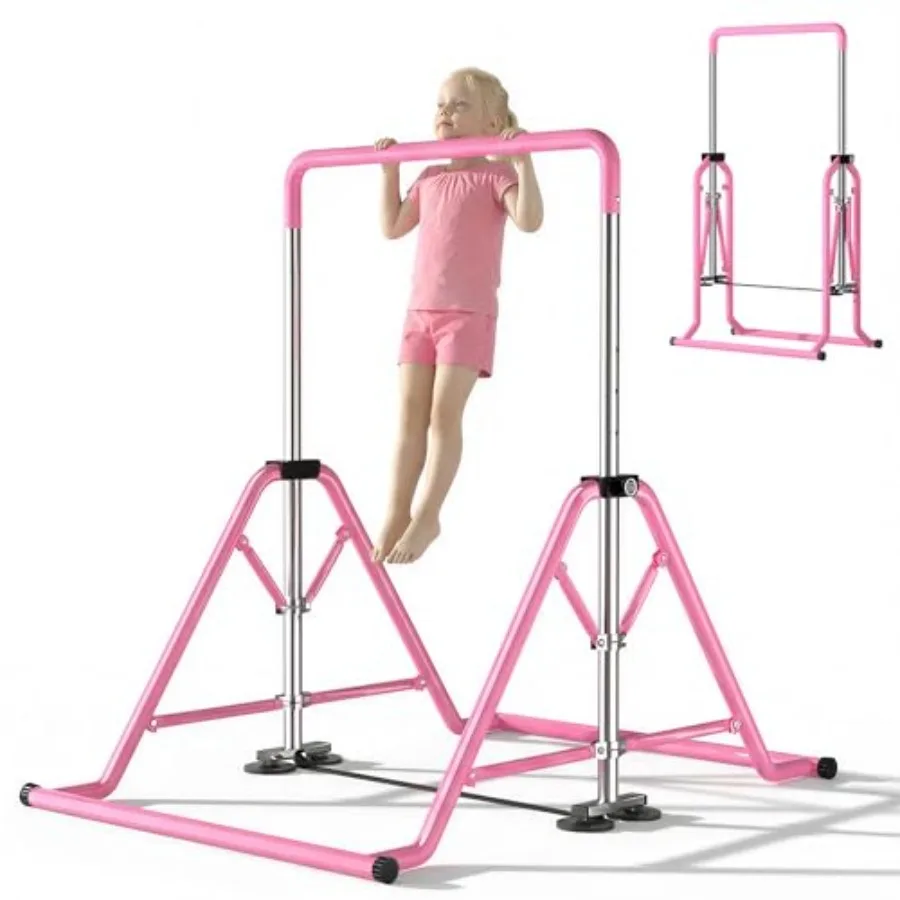 Expandable Gymnastics Kip Bar - Upgraded Dual Base Folding Adjustable Height 44''-60'' 350LBS Weight Limit Anti-Slip Suction Fe