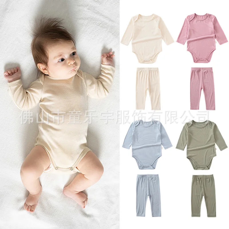 

Jenny&Dave Baby crawling clothes, spring and autumn European and American versions, modal long sleeved pants, two-piece set for