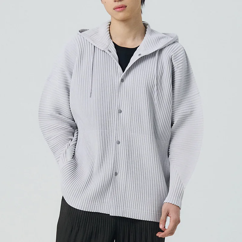ISSEY Wrinkle Coat Loose Casual Single-Button Hooded Sweatshirt Blazer Men