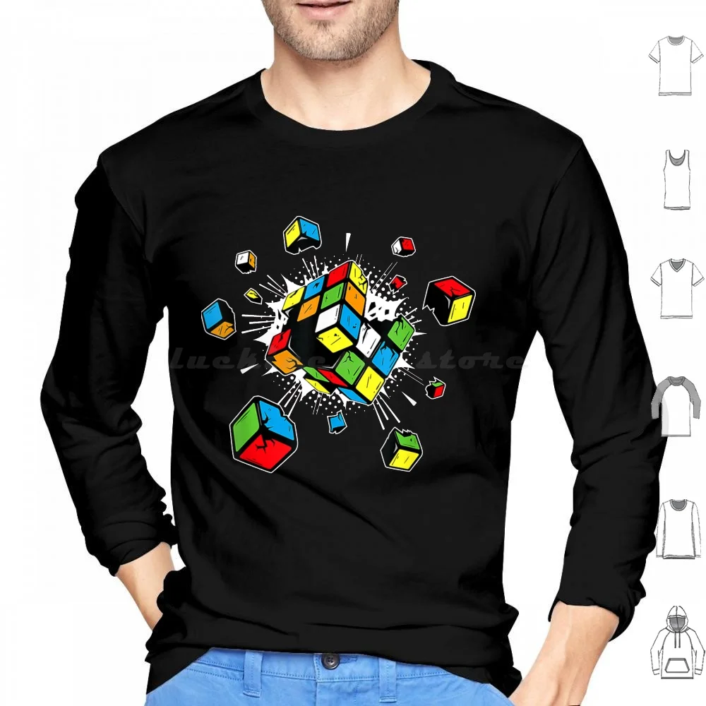 

Exploding Rubics Cube Present Hoodie cotton Long Sleeve Rubic Rubics Rubics Cube Cube Cube Retro 90S 80S Geek Nerd