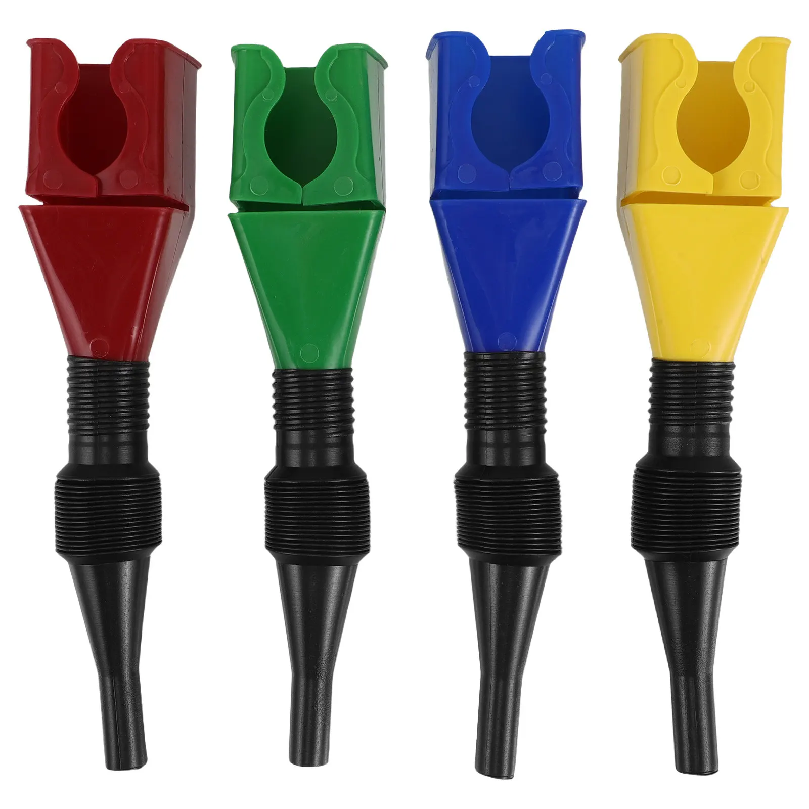 4Pcs Collapsible Plastic Oil Funnel Foldable Flexible Hose Clip Spill Proof for Motorcycle Car Refueling Plastic Funnel for Car