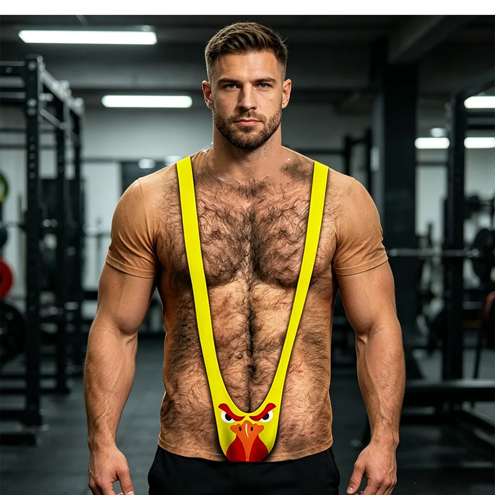 2026 Neues Herren-Kurzarm-T-Shirt, 3D-Druck mit lustigem Rollenspiel-Motiv, sportlicher Muskelstil, atmungsaktiv, bequem und schnelltrocknend