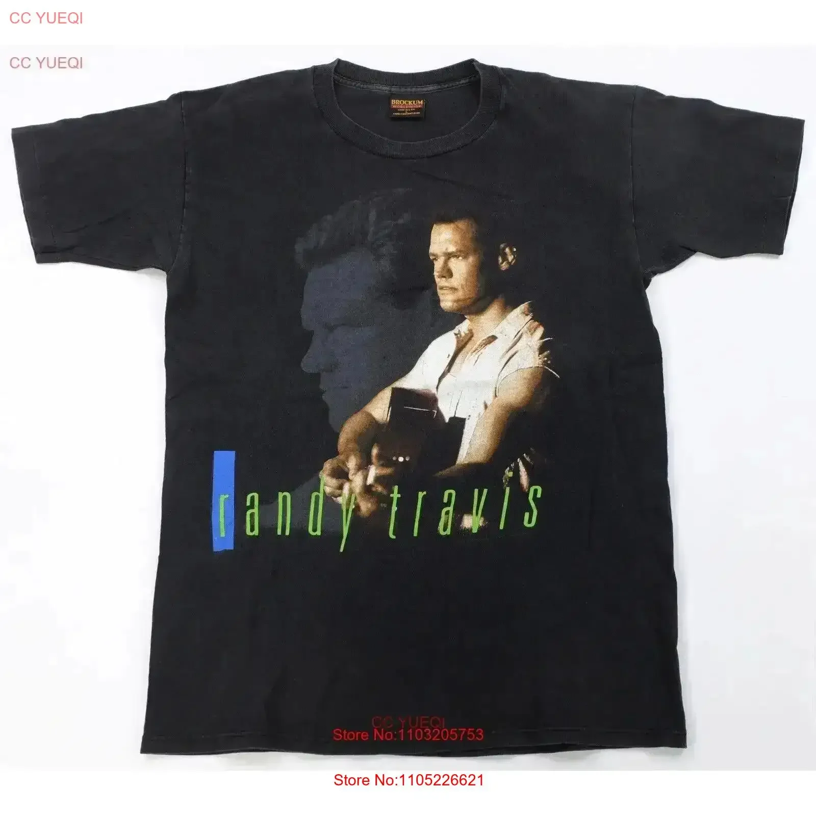 Rare Vintage BROCKUM Randy Travis Tour T Shirt 90s Country Music Singer Black L Washed fashion Breathable streetwear vintage