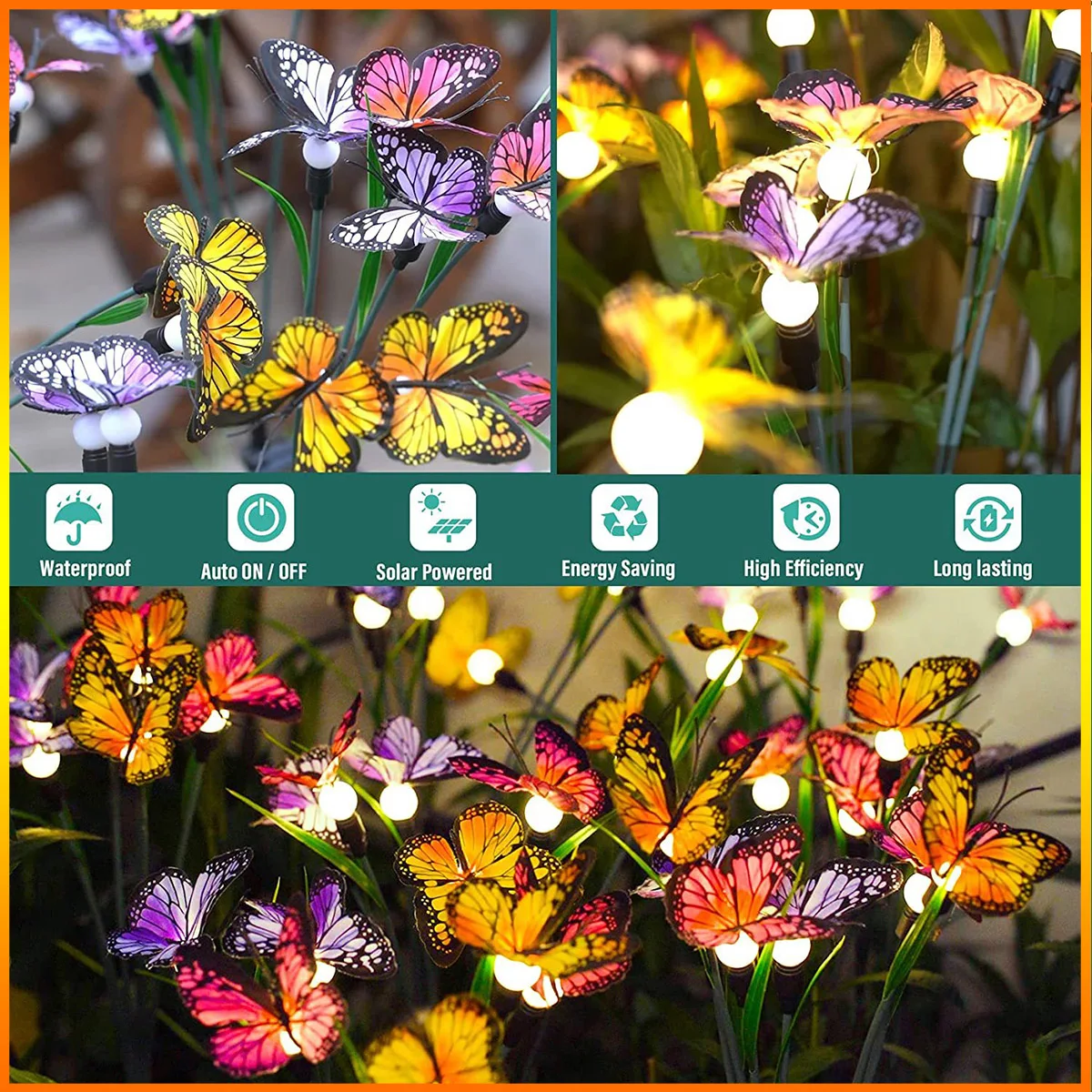 FANDAO 2pcs Solar Garden Lights-Swaying Butterfly Light Swaying in The Wind Solar Outdoor Light Yard Patio Pathway Decoration