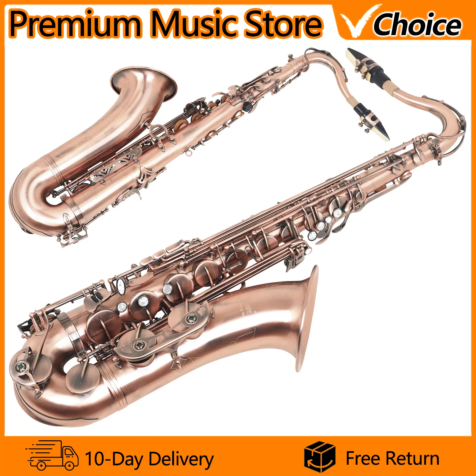SLADE Tenor Saxophone Bb Brass Sax Antique Red Copper Saxophone Professional Woodwind Instrument with Case Cleaning Accessories