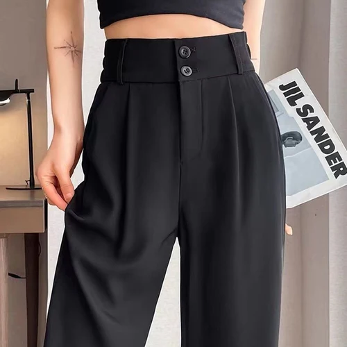 Imagen 1 del producto 2025 pantalones finos de cintura alta de verano para mujer, cómodos pantalones de traje de pierna recta para niñas, pantalones básicos clásicos que combinan con todo para el trabajo