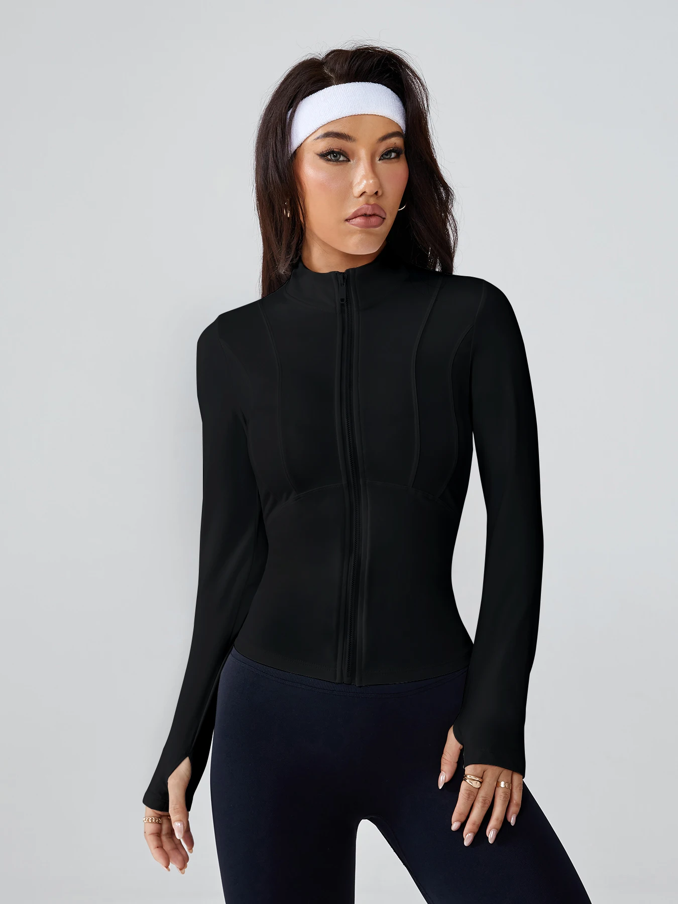 Women's Long-Sleeve Fitted Athletic Jacket for Spring & Fall - Ideal for Running, Gym Workouts & Yoga image 5