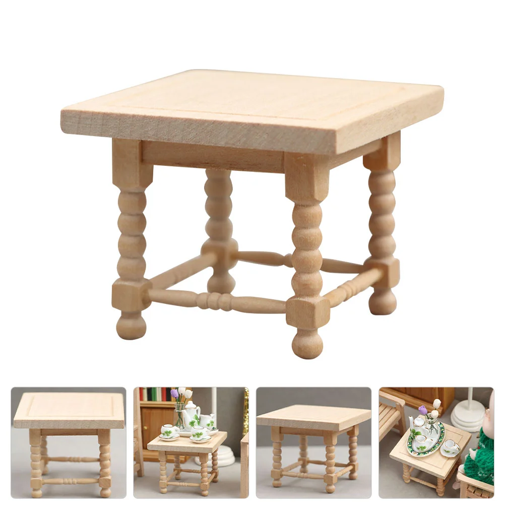 Mini European Style Square Stool Table Decor Wood Material Fine Craftsmanship Mini House Furniture Toy Suitable Small