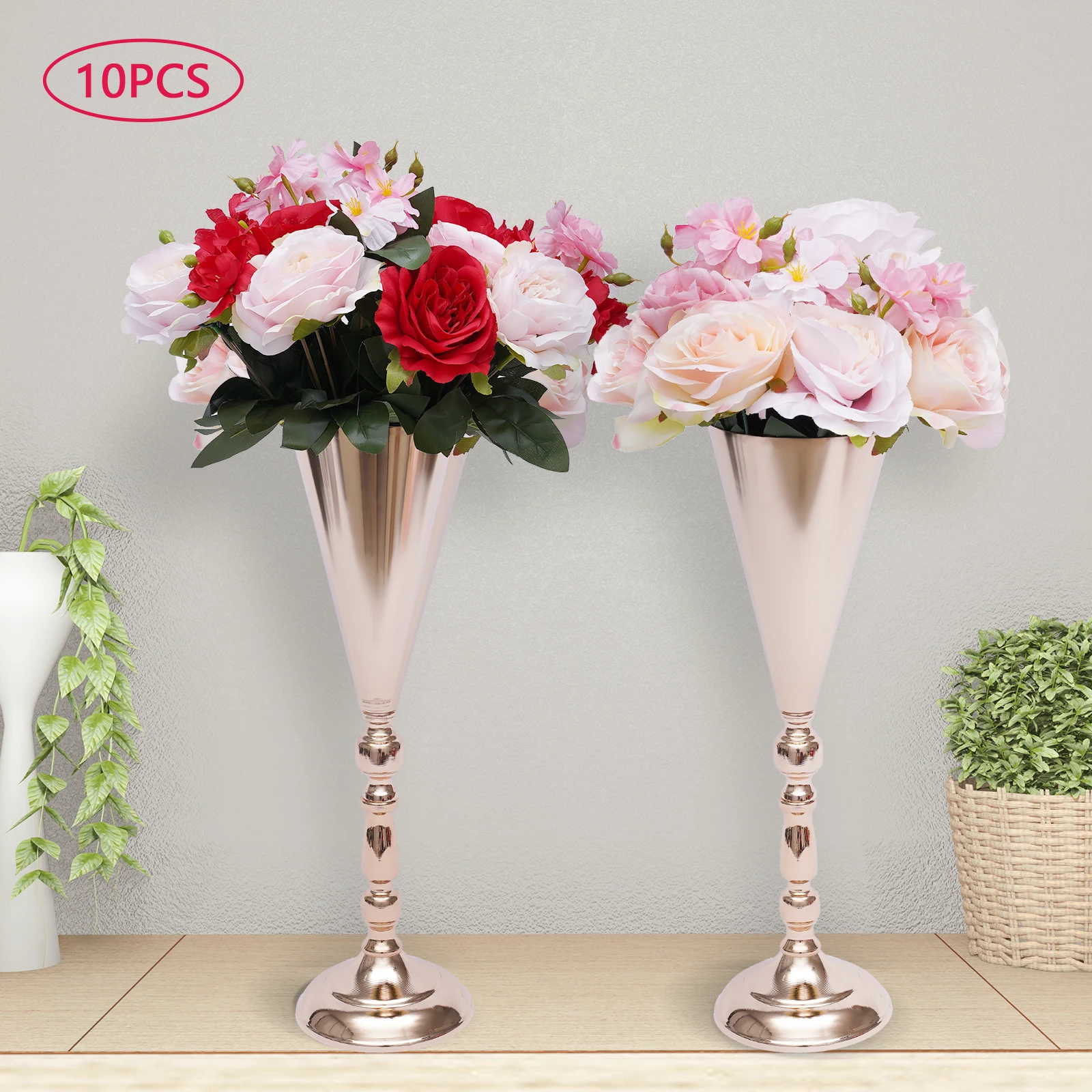 10Pcs Gold Vases Kit Table Decorations Home Decor Metal Flower Tabletop Stands Wedding Home Decoration