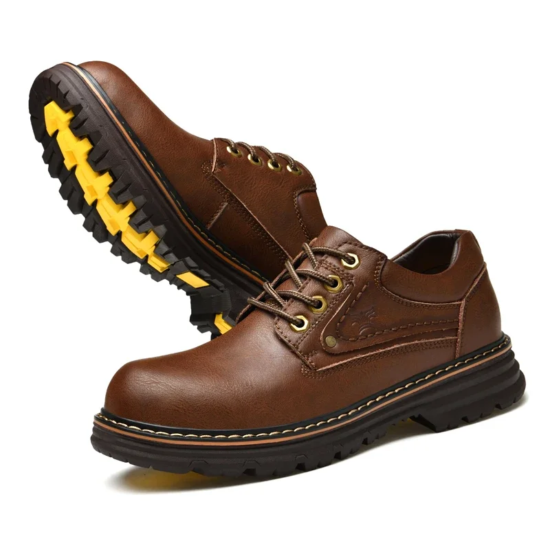 Genuine Leather Casual Shoes Outdoor Work Safety Shoes High Quality Solid Dress Shoes for Men Oxfords Leather Mens Casual Shoes