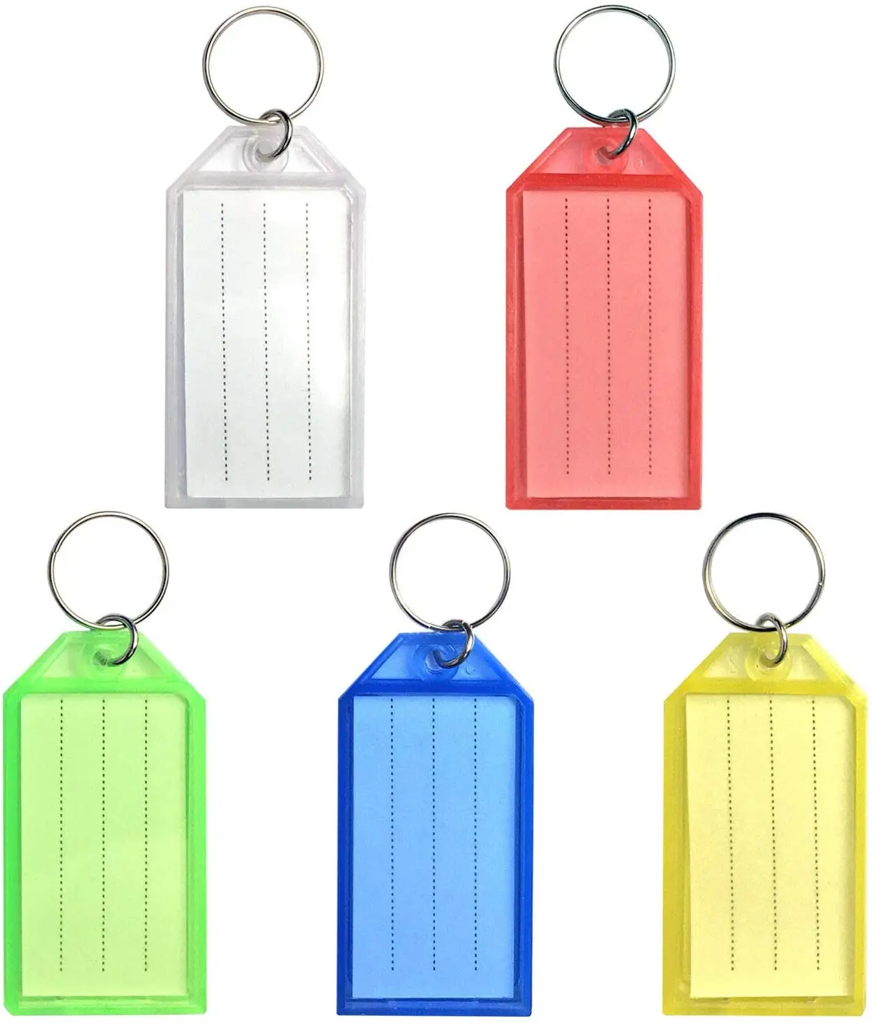 Chain Key Tags with Label Window, Key Rings, Key Labels, 5 Assorted Colors for Home, Office, Travel, Pets, Storage, & More!