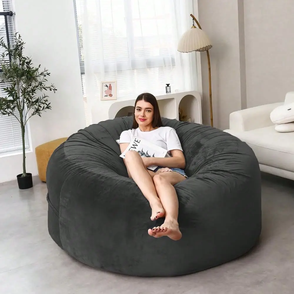 

Bag Chairs For Adults Kids Oversize Beanbag Chair Cover Without Filler Round Soft Fluffy Comfortable Big Bean Bag Chairs For Be