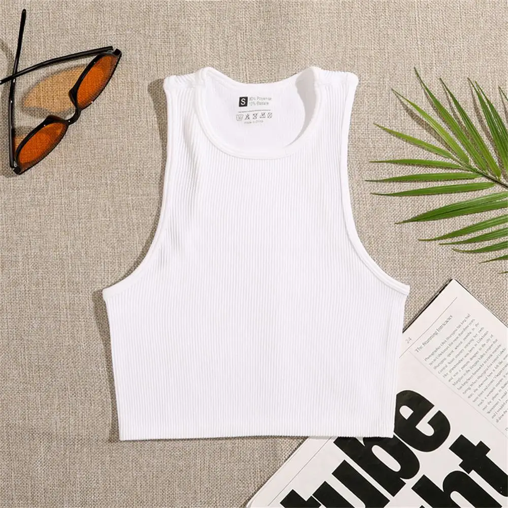 

Yoga Vest Women Gym Sports Black White Crop Tops Seamless Streetwear Rib Knit Workout BreathableTank Top Female Without Pads
