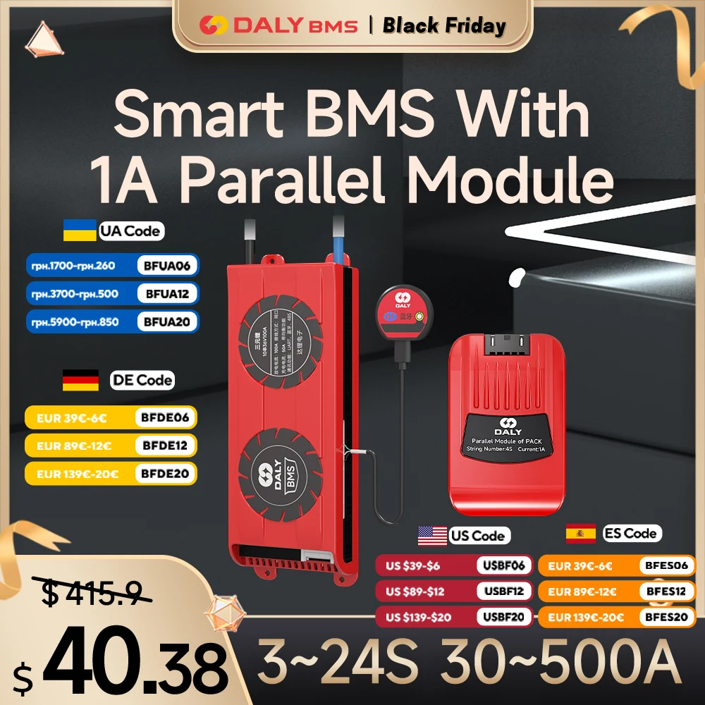 DALY Smart BMS 1A Parallel Lifepo4 4S 3S 12V z balansem w24V 36V 48V 30A~500A Li-Ion 7S 8S 10S 12S 13S 14S 15S 16S