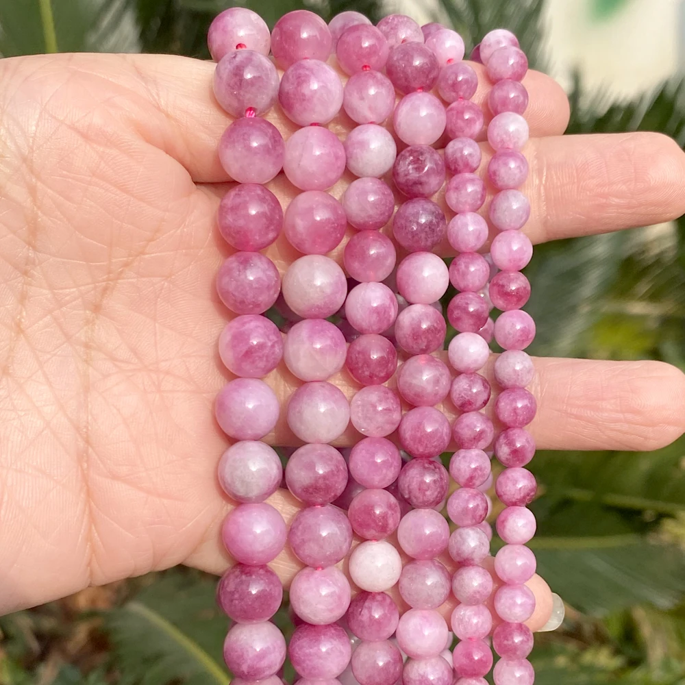 6mm-10mm Natural Plum Blossom Tourmaline Chalcedony Round Loose Spacers Beads for Jewelry Making DIY Bracelet Necklace Accessori