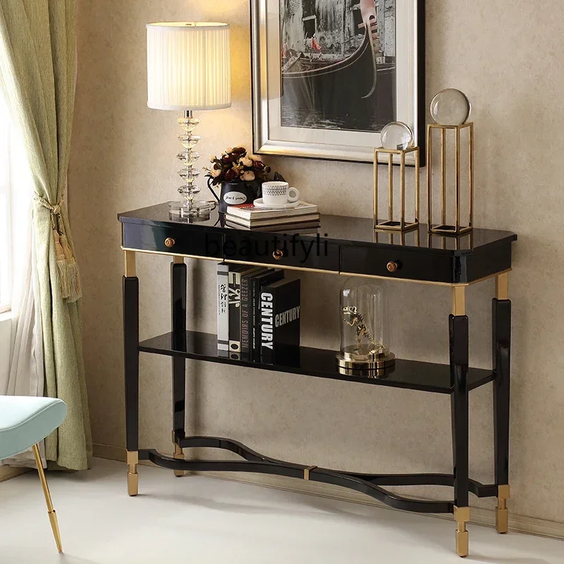 

x11Light luxury entrance table, black paint decorative strip, American entrance table, living room entrance cabinet