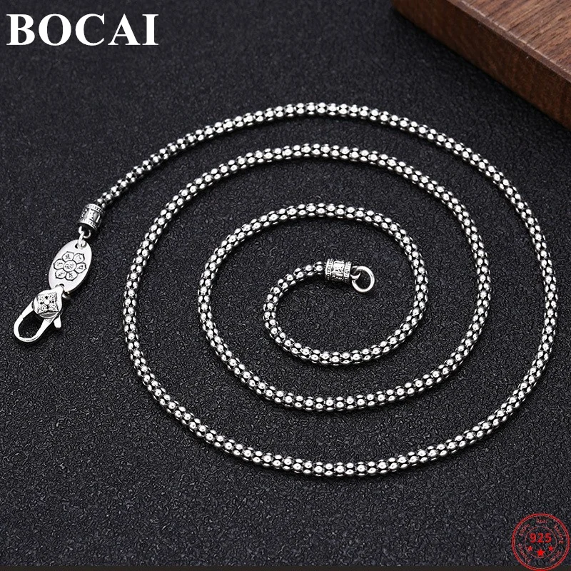 

BOCAI 100% S925 Sterling Silver Necklace Vajra Pestle Six Syllable Mantra Popcorns Chain Men's Pure Argentum Charm Neck Jewelry