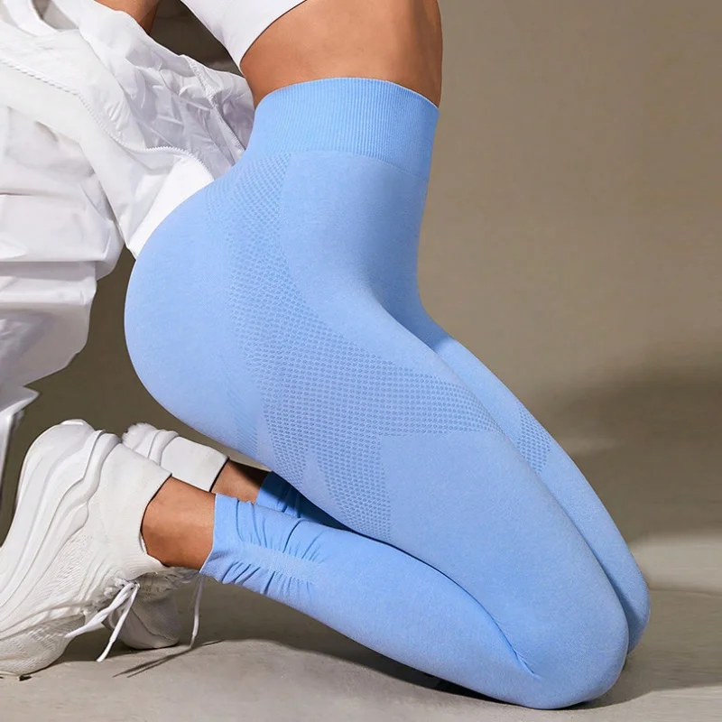 Mallas sin costuras con Tobillo arrugado para mujer, pantalones de Yoga de cintura alta para gimnasio, mallas de entrenamiento de Color sólido, novedad de 2024