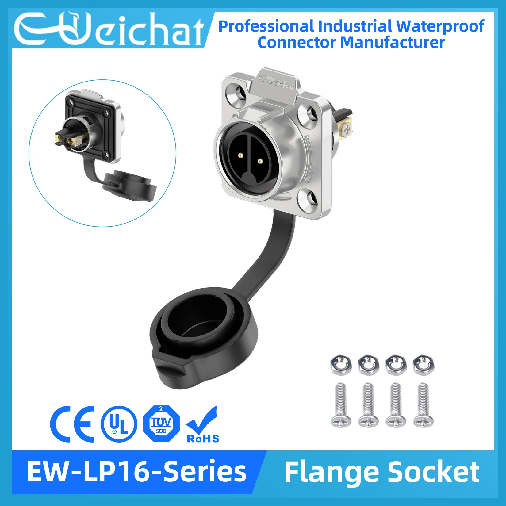 

EW-LP16 IP68 Waterproof Power Connector M16 2Pin 3Pin 4-9Pin Screw Wiring Terminal Electrical Aviation Female Plug Male Socket