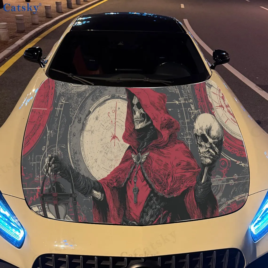 

Majestic Grim Reaper Portrait PVC Car Vinyl Wraps, Self-Adhesive Waterproof Car Hood Decal Sticker, Car Decoration Protection St
