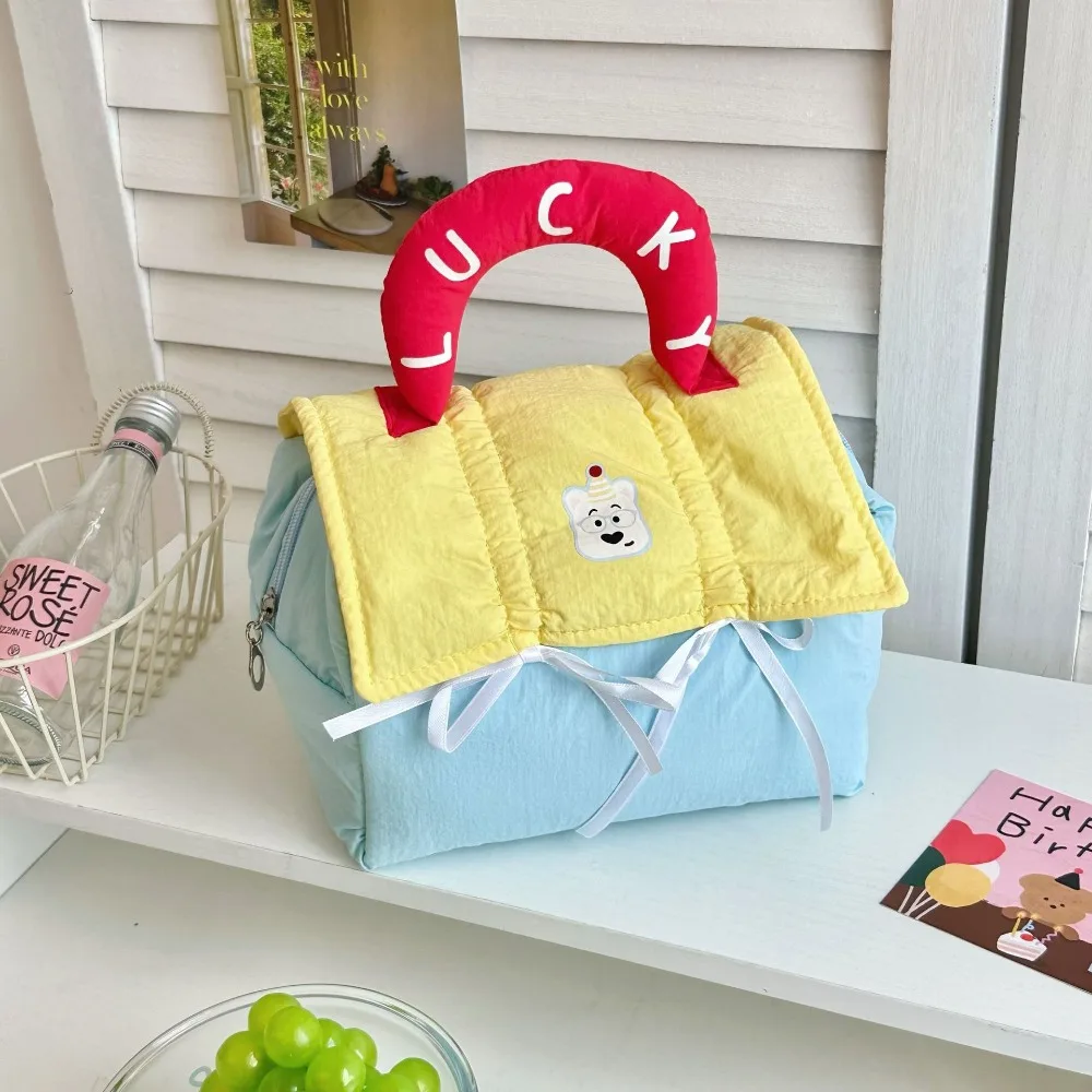 

Fashion Dopamine Color Cute Cabin Makeup Bag Kawaii House-shaped Handheld Cosmetic Case Zipper Square Toiletry Bag Girls