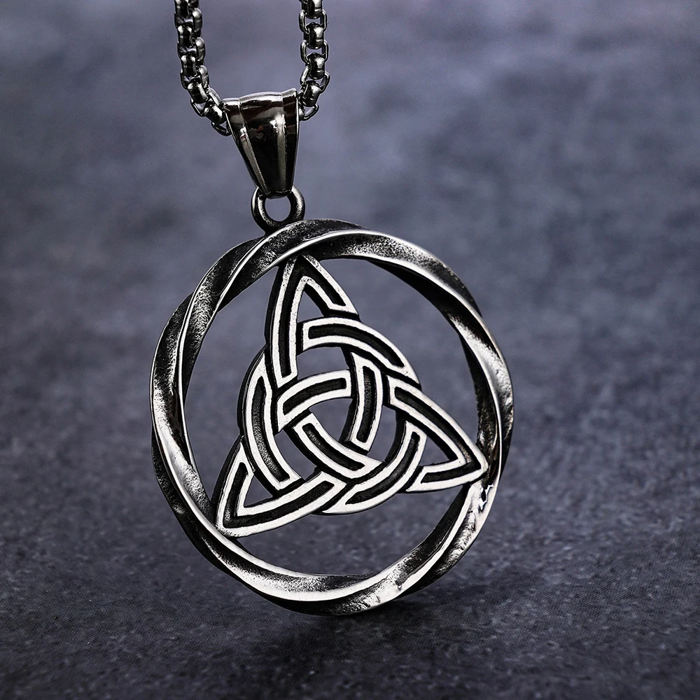 NORRON Viking Rune Retro Hollow Out Men Alloy Pendant Necklace Round Triangle Personality Pendants Jewelry Fashion Accessories