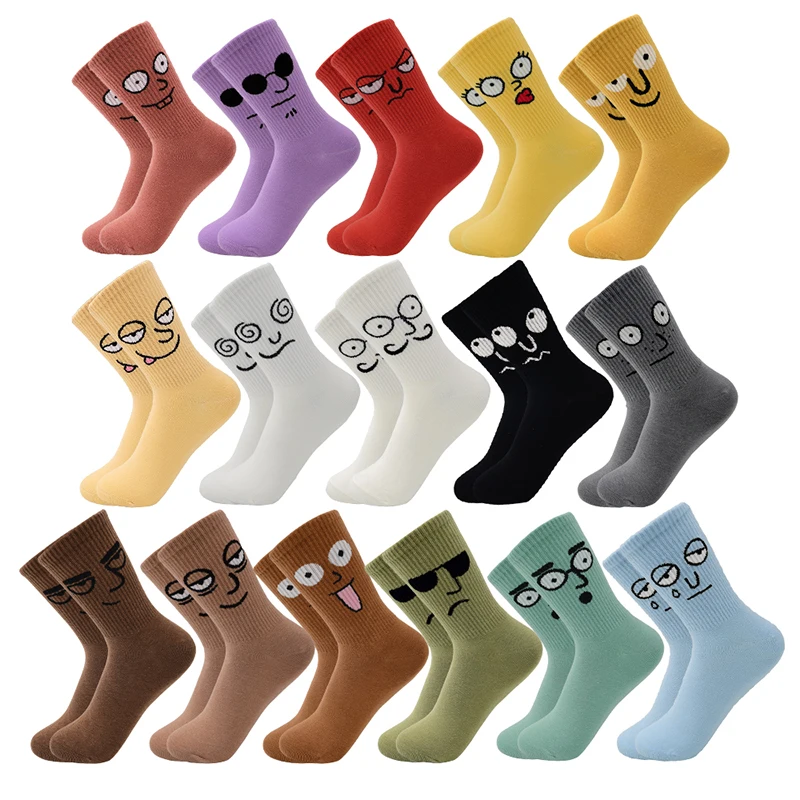 5 Pairs Korea Funky Harajuku Trend Women Socks Unisex Funny Socks Colorful Combed Cotton Personality Casual Emotion Couple Socks