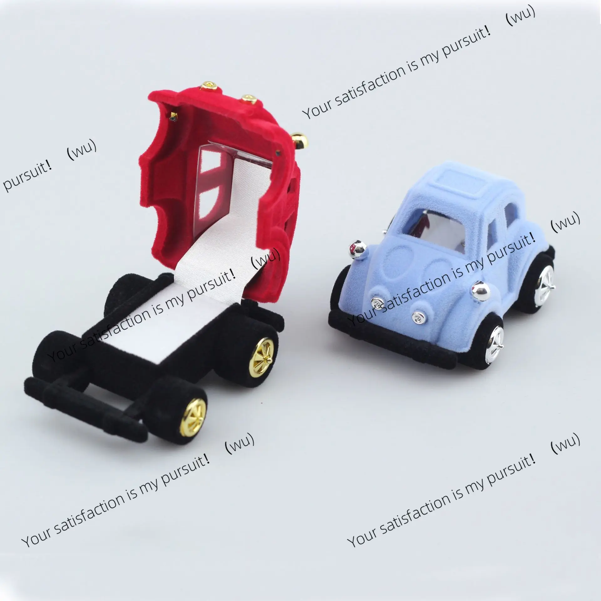 Cute car flocking ring stud earrings box, classic car doll cartoon jewelry box