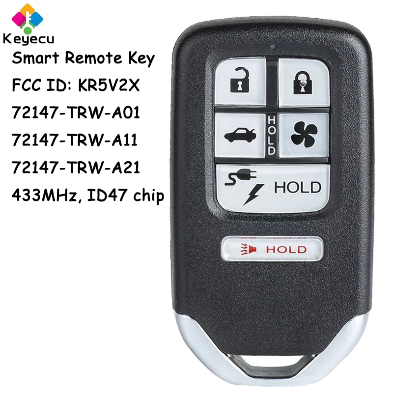 KEYECU Smart Remote Control Car Key With 6 Buttons 433MHz ID47 Chip for Honda Clarity 2017 2018 2019 2020 2021 Fob FCC# KR5V2X