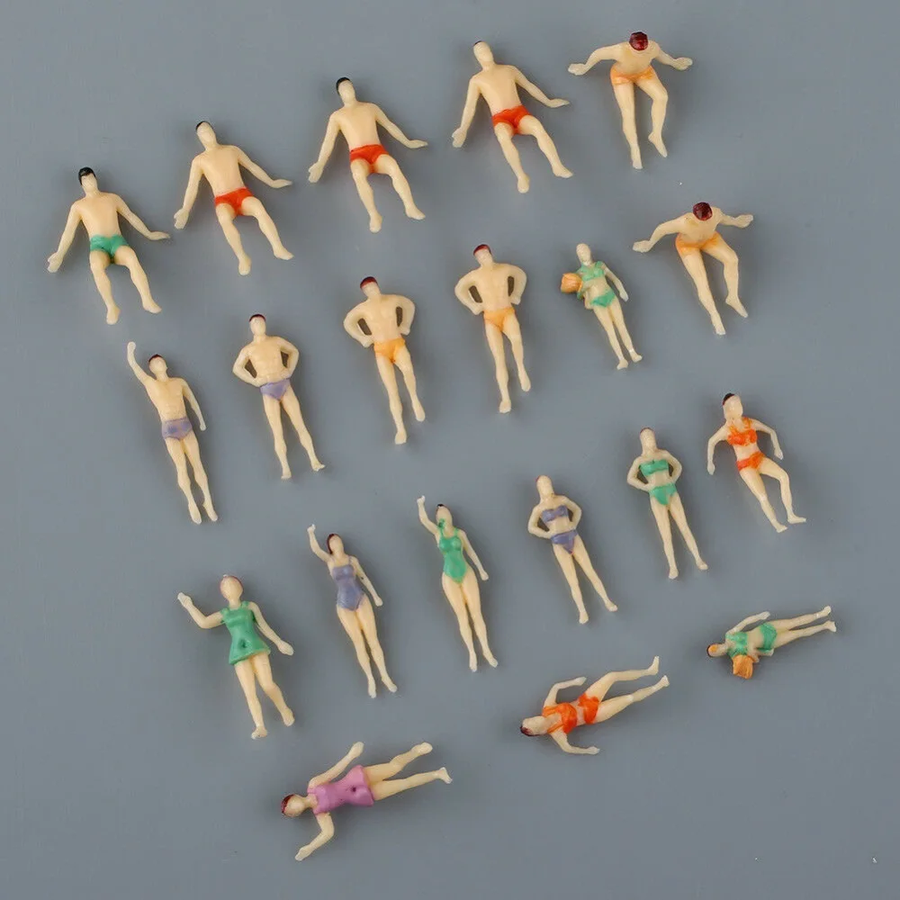 Modelo de 20 piezas de personas de playa, 1,0 pulgadas/2,6 cm, diferentes Poses, escala 1:75, modelo masculino y femenino en miniatura, figuras de