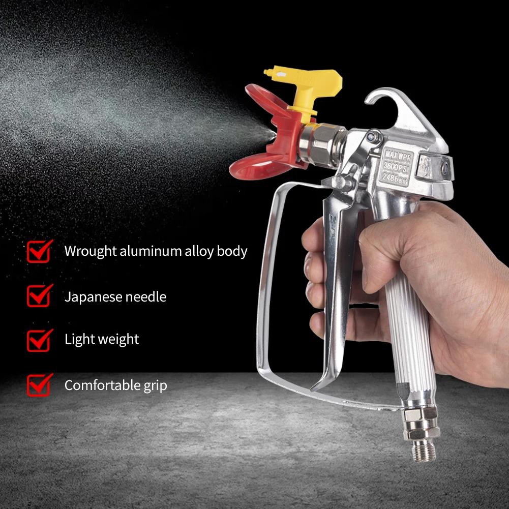 Airless Spray Gun with Tip Guard 517 Tip for Airless Paint Sprayers 3600 PSI Swivel Joint Airless Paint Gun Aluminum Body