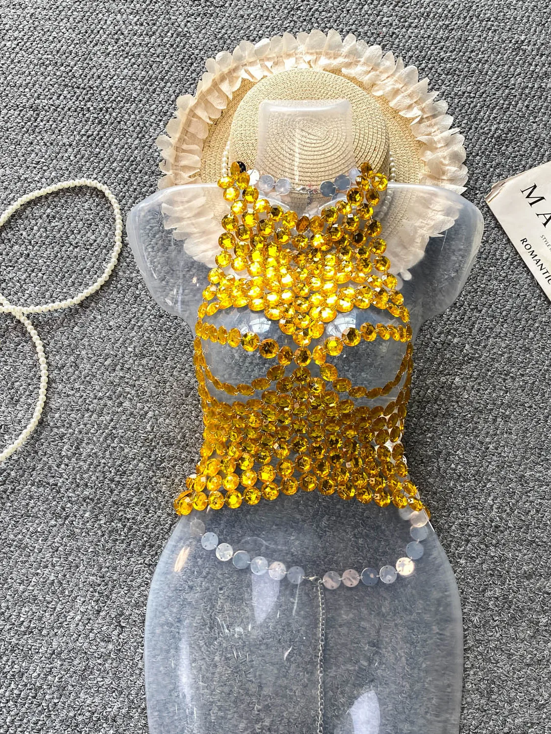 Sexy Hollow out Creative Chest Chain Nightclub Shiny Top  Gemstone Hanging Neck Vest New Arrival Cross-Border Item