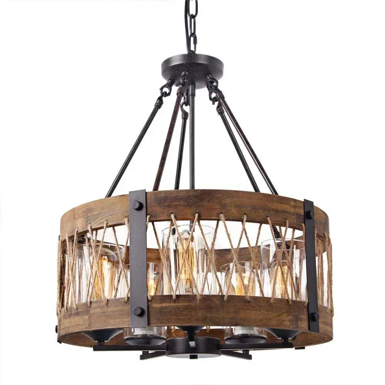 

Retro Loft Dining room Wood Chandeliers Chain Pendant Living room Pendant Lamp Bar Coffee Shop Hanglamp E27 Bulb Vintage Lamp