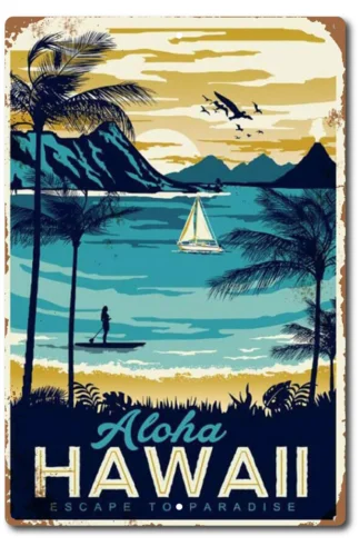 Visit Hawaii  Aloha Escape To Paradise Hawaiian Sign, Beach Sign, Home Decor sign