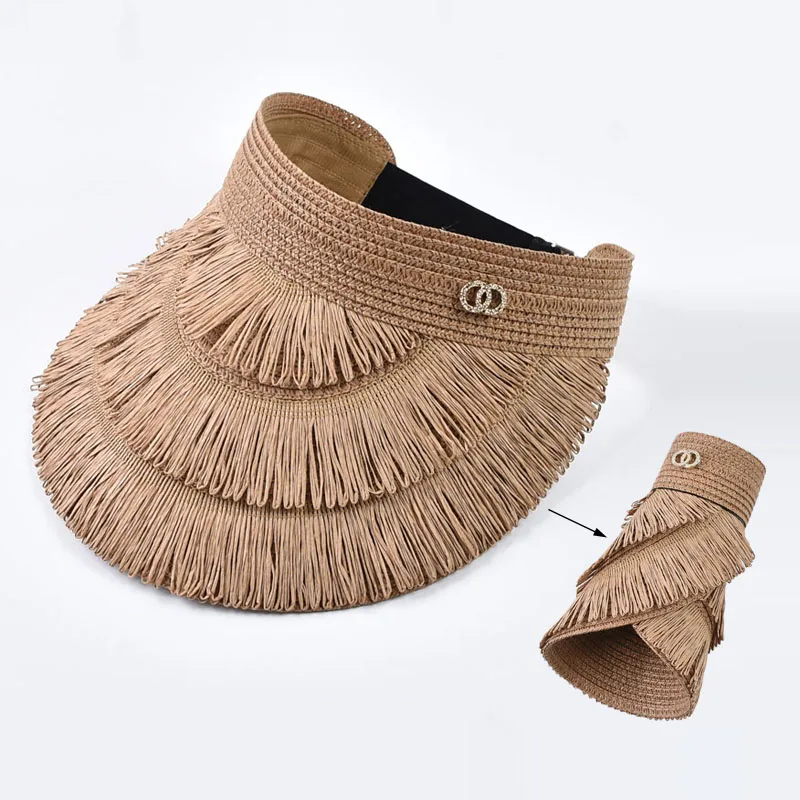 Sommerlicher Sonnenhut mit offenem Oberteil für Damen, Outdoor-Strohhut mit breiter Krempe und UV-Schutz für den Strand