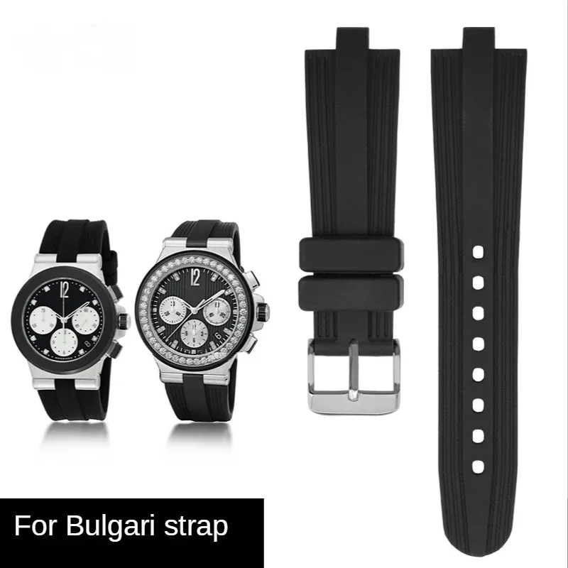 Silicone Watch Strap for Bulgari Diagono Waterproof Sweat-Proof Soft Comfortable Convex Joint Men\'s Watchband Accessories 22x7mm