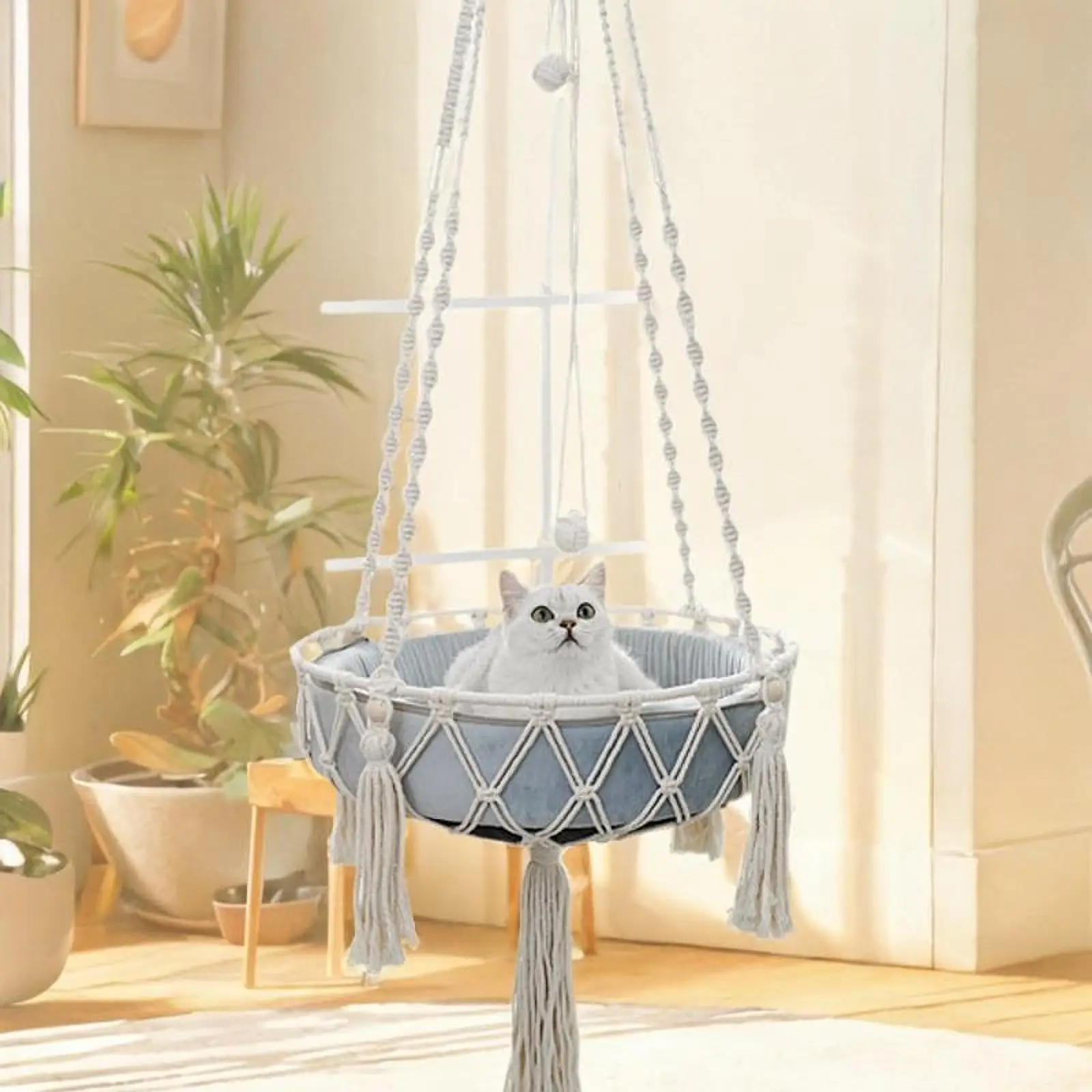 Cat Hammock Space Saving Boho Pet Cage Hammock for Climbing Basking Playing