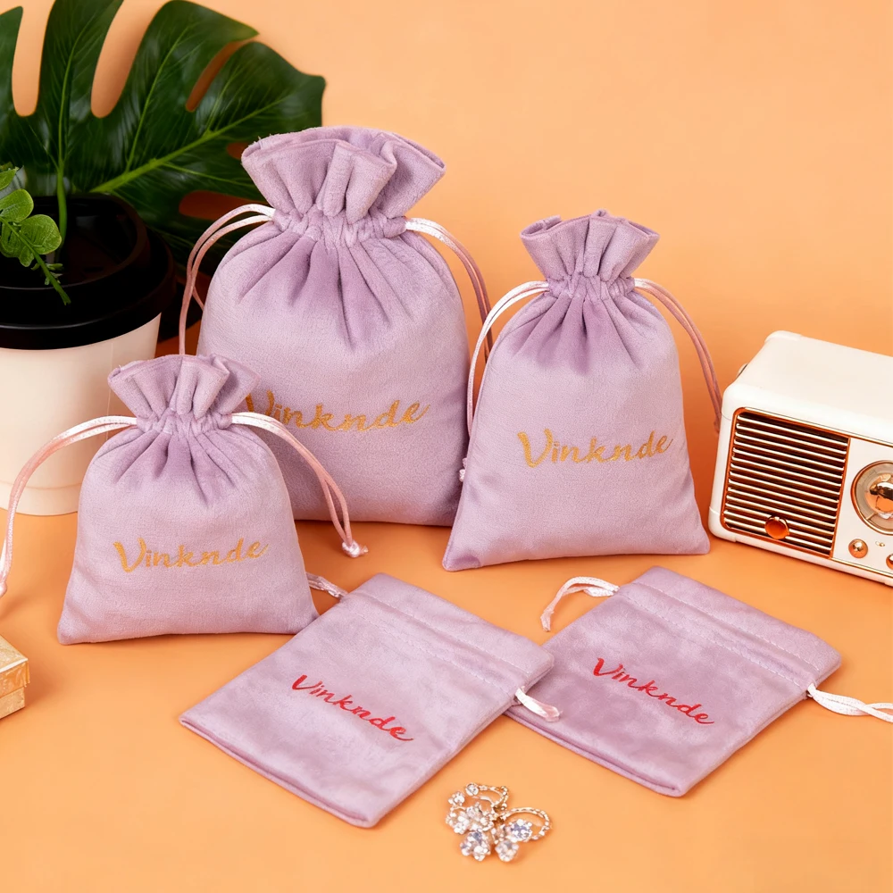 

100pcs Soft Light Purple Velvet Jewelry Packaging Pouch Drawstring Bags Small Chic Earrings Candy Packaging Wedding Party Favors