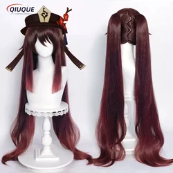 HuTao-Peluca de cabello sintético resistente al calor, cabellera artificial de alta calidad con coletas marrones de 110cm de largo, para Cosplay