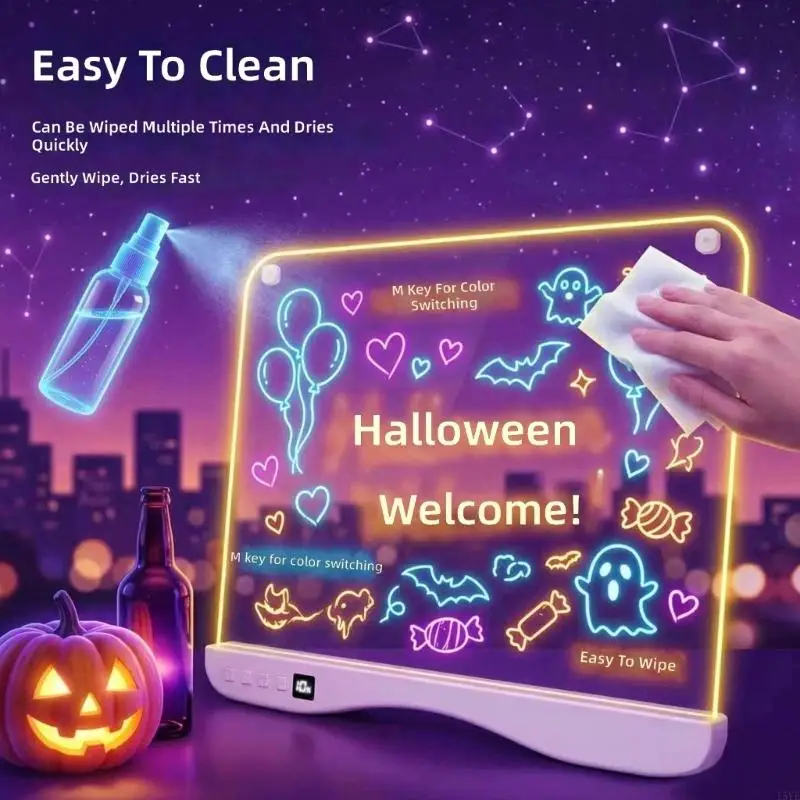 Reusing Light Up Writing Board with Switchable Colored Illuminating, Rounded Corners, and Integrated Ledges for Note and Drawing
