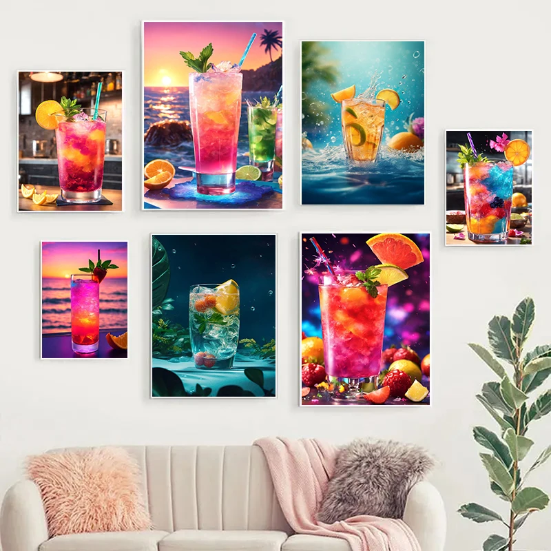 Fruity Beach Tasty Juicy Cocktails Posters and Prints Canvas Printing Modern Wall Art Picture for Living Room Home Decoration