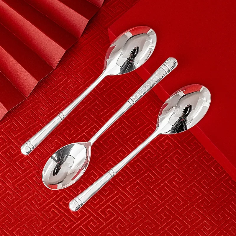 

Pure Silver 99.9% Spoon, Five Blessings, Auspicious Spoon, Household Silver Tableware, Edible Silver Rice Spoon, Soup Spoon