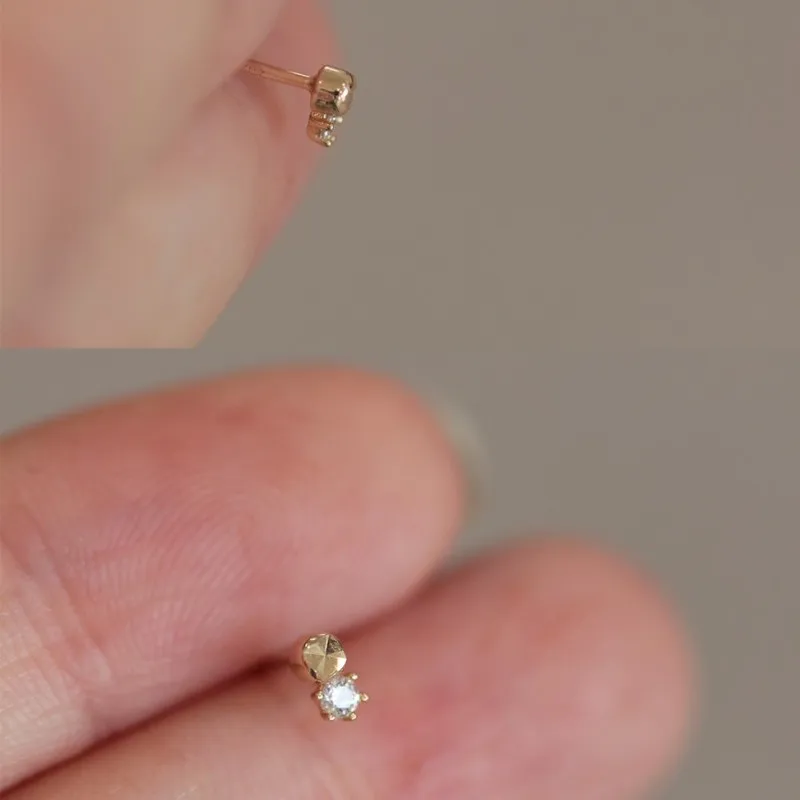 925 Sterling Silver Plated 14K Gold Mini Faceted Zircon Earrings for Women Korean Temperament Jewelry