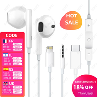 Original Headphones For Apple iPhone 16 15 14 13 Pro Max Wired Earphones For Lightning USB-C 3.5mm Earbuds  For  Samsung Xiaomi