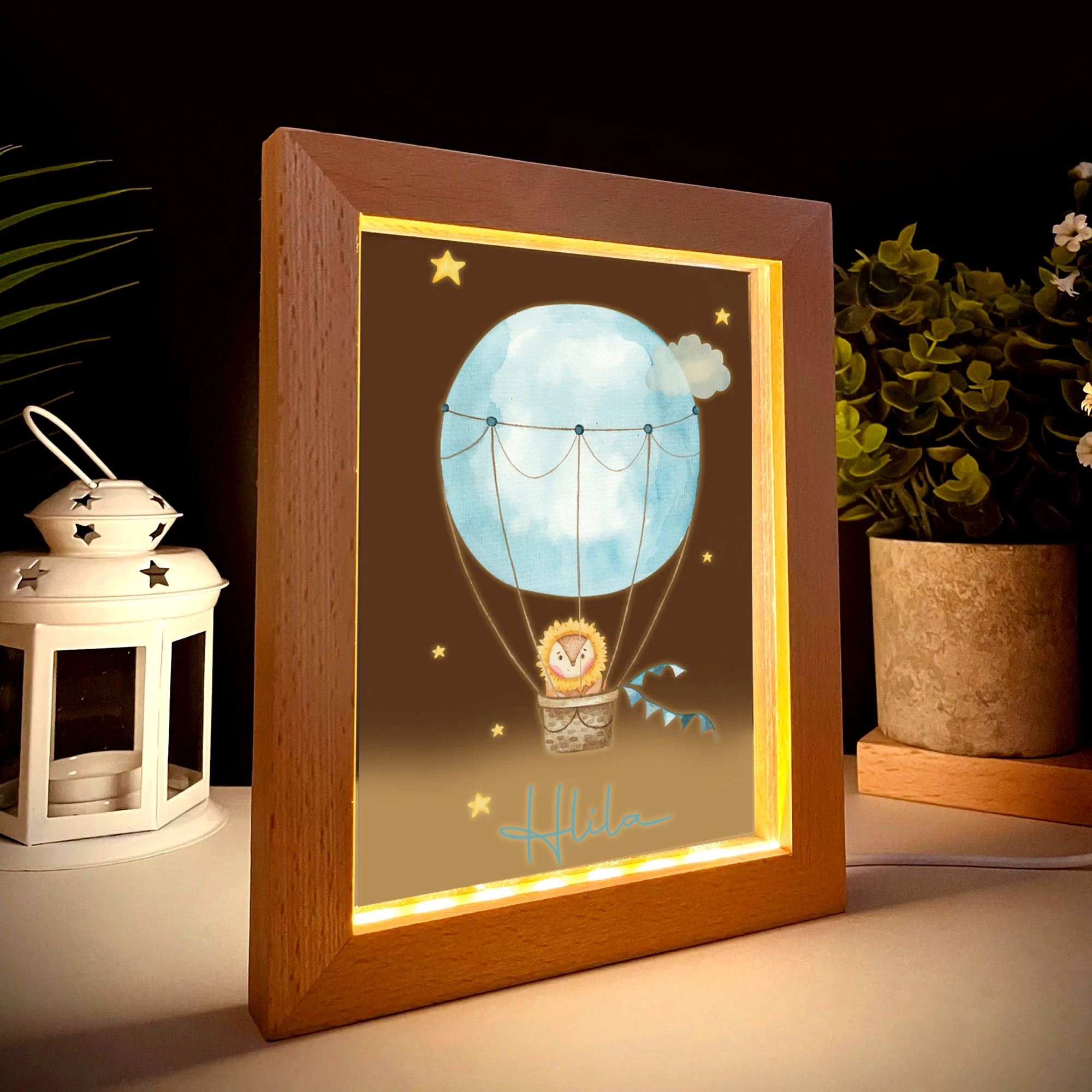 2D شقة مخصصة اسم القنفذ LED الاكريليك ليلة ضوء الخشب إطار صور 21x17 سنتيمتر الكرتون الأطفال غرفة نوم الهدايا ديكور المنزل #2